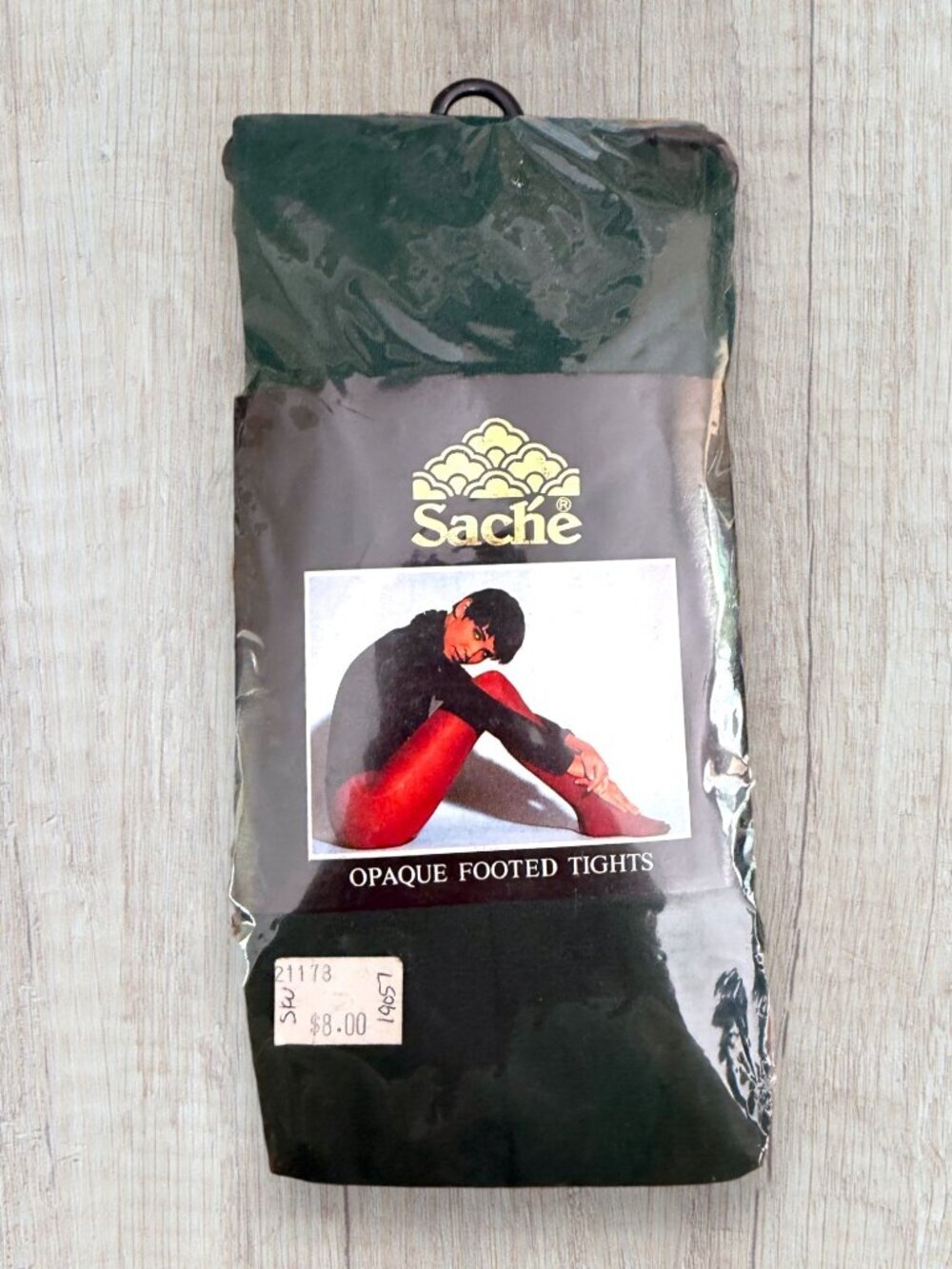 Vintage Saché Opaque Footed Tights Dark Green One Size NOS Cotton Crotch 90-150